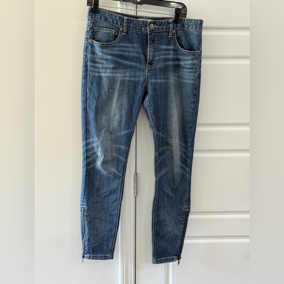 Free People Denim - Free People Blue Cigarette Faded Distressed Wash Jeans Zipper Ankle High-Rise